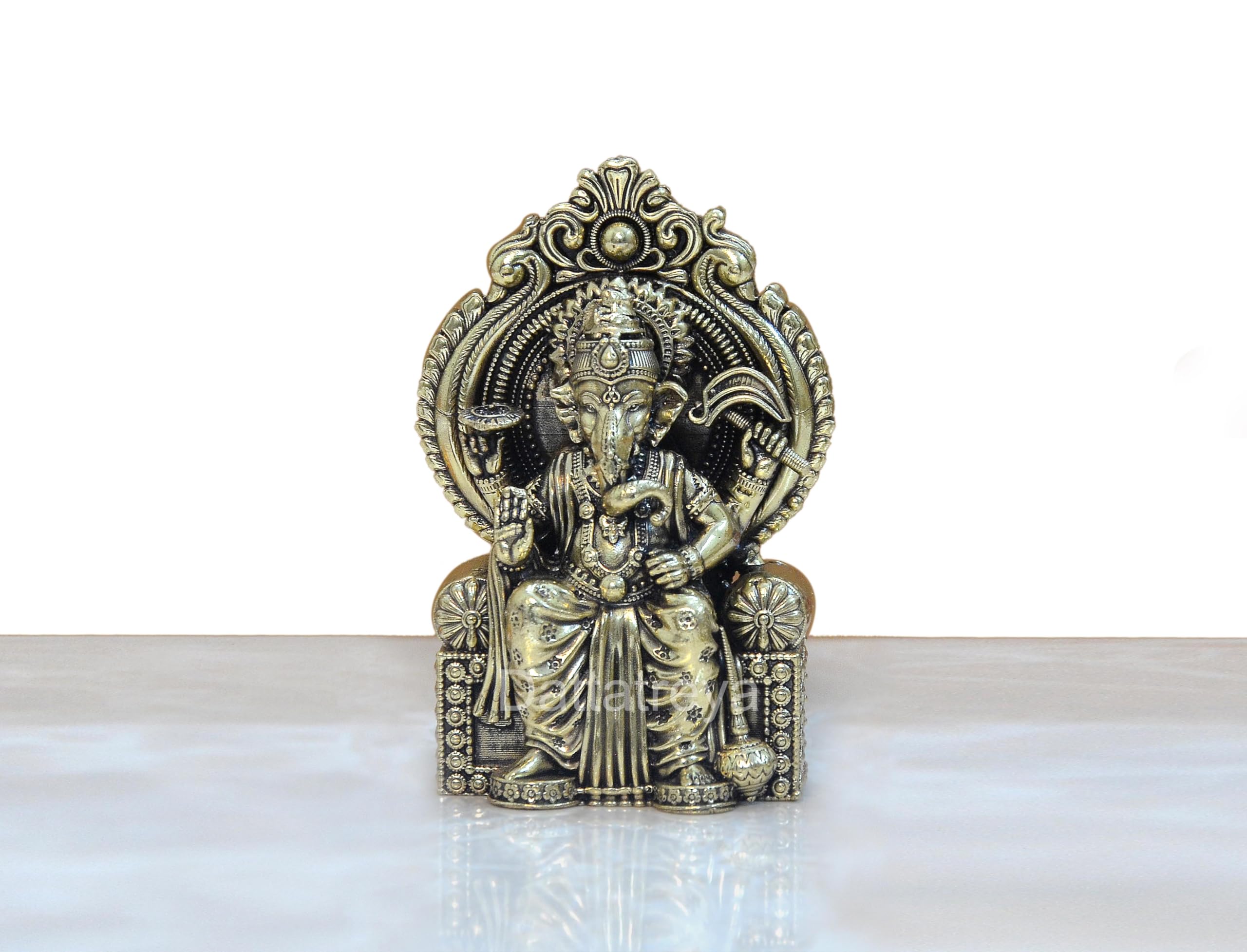 Dattatreya Bronze Lord Ganesha Idol Ganesh Statue Decorative Sculpture For Home Office Mandir Pooja Showpiece (Height 4 Inch)
